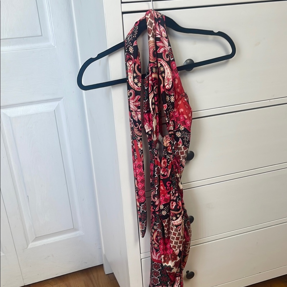 Elegant Red and Black Patterned Cross Neck Sexy Dress